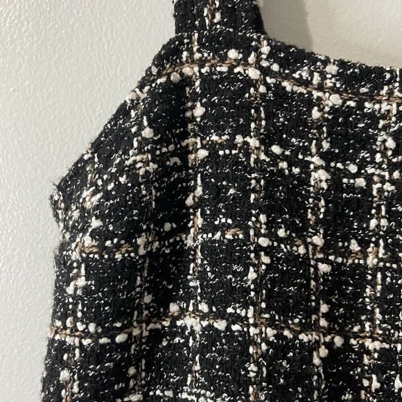 ABERCROMBIE & FITCH Tweed Mini Dress Medium Black Tan NEW Babydoll Retro Casual - Picture 2 of 8
